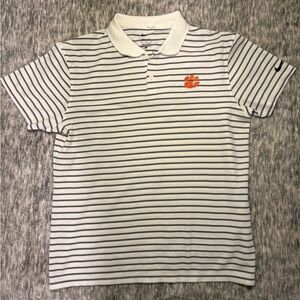 Nike Black and White Striped Polo with Clemson Logo
